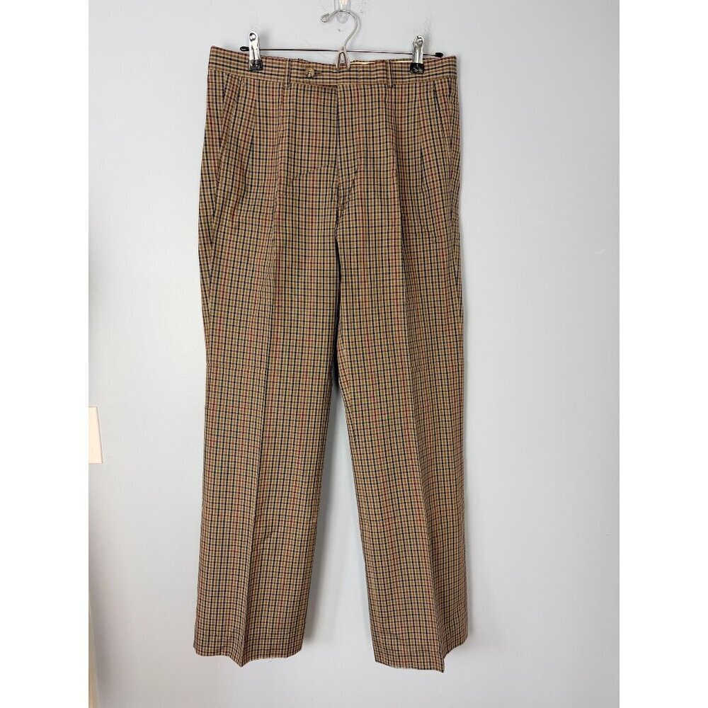 Deadstock Tattersale Ltd Cotton Golf Pants Size 33 Brown Plaid Trousers Slacks